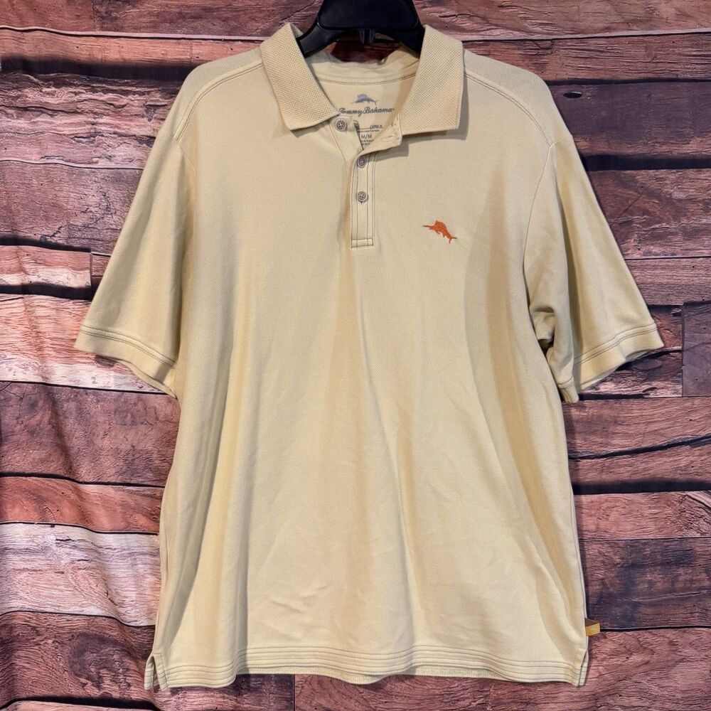 Tommy Bahama IslandZone Polo Shirt Mens Medium M 23x27.5 Supima Cotton Yellow